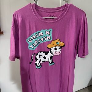 PacSun Vibrant Purple Tee with Cow Design
